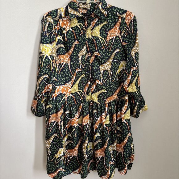 J CREW GIRAFFE SHIRTDRESS DROP HEM Y2K Designer Retro Mod SoHo Boho NLA Szxxxsp - Picture 3 of 7